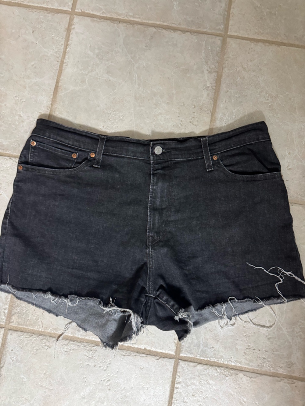 High-Rise Black Denim Levi Cutoff Shorts